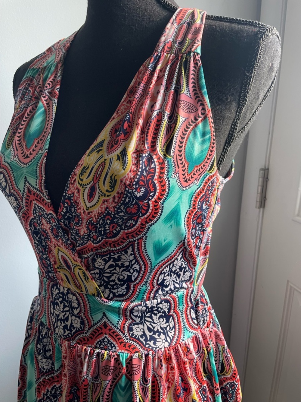 NWT Vintage Teal & Coral Paisley Halter Romper - Picture 2 of 6